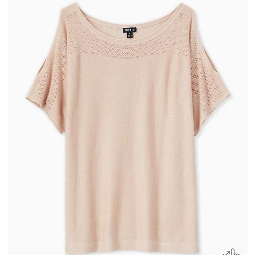 Torrid blush shimmer pointelle cold shoulder dolman